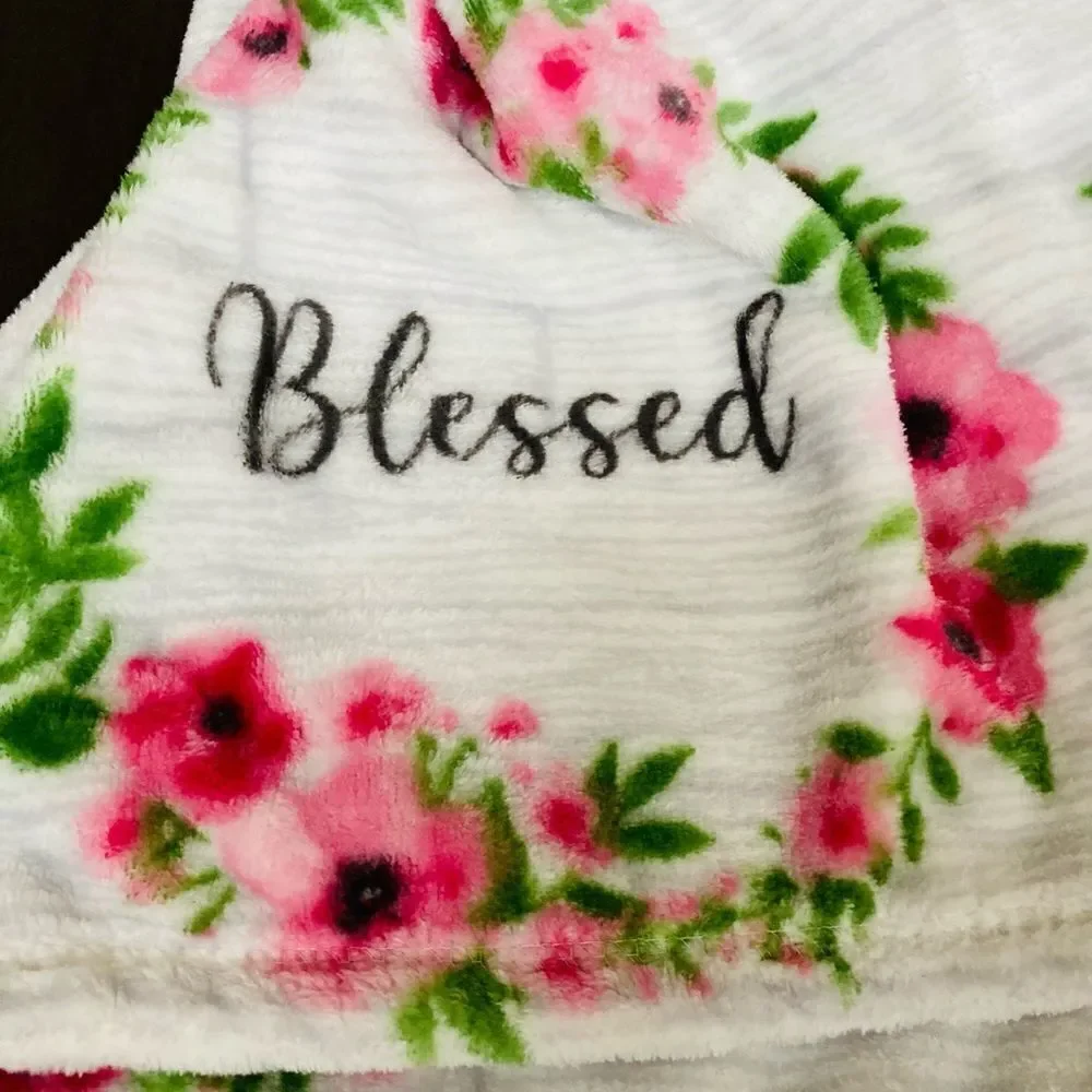 Spring Easter Blessed Rejoice Plush Floral Wreath Throw Blanket